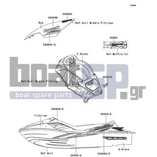 KAWASAKI - ULTRA 300LX 2011 - Body Parts - Decals(Titanium)(JBF) - 56069-3887 - PATTERN,DECK,FR,LH