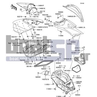 KAWASAKI - ULTRA 300LX 2011 - Frame - Hull Middle Fittings - 14091-3780-16S - COVER,SIDE,LH,M.TITANIUM