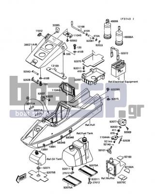 KAWASAKI - 300 SX 1989 - Frame - Hull Fittings - 39021-3702-F3 - BRACKET-HANDLE POLE,M.U.BLUE