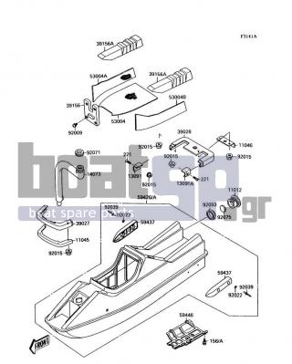 KAWASAKI - 300 SX 1989 - Frame - Hull(JS300-A3/A4/A5) - 53004-3728 - MAT,DECK SIDE,RH