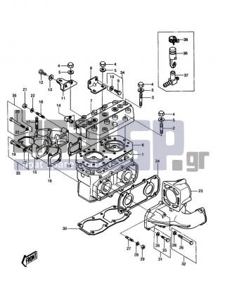 KAWASAKI - JS550 1989 - Engine/Transmission - CYLINDER HEAD/CYLINDER - 11005-3703 - CYLINDER-ENGINE