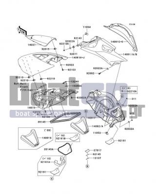 KAWASAKI - ULTRA LX 2010 - Frame - Hull Middle Fittings - 14073-3806 - DUCT,HATCH,INNER
