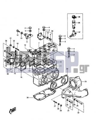 KAWASAKI - JS550 1986 - Engine/Transmission - CYLINDER HEAD/CYLINDER