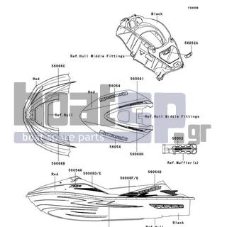 KAWASAKI - ULTRA 260X 2009 - Body Parts - Decals(Red)(E9F) - 56068-3780 - PATTERN,HULL,LH