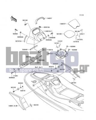 KAWASAKI - STX-12F 2007 - Frame - Hull Middle Fittings - 14091-3708-386 - COVER,SIDE,LH,C.T.BLUE