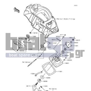 KAWASAKI - JET SKIΒ® ULTRAΒ® 310R 2015 - Body Parts - Handle Pole - 92210-3800 - NUT,STEERING SHAFT,22MM