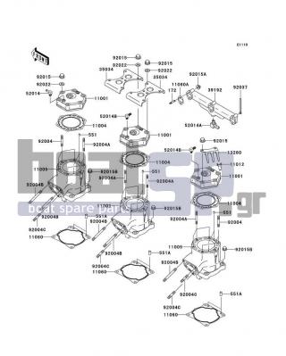 KAWASAKI - 1200 STX-R 2003 - Engine/Transmission - Cylinder Head/Cylinder - 92037-3736 - CLAMP,L=100