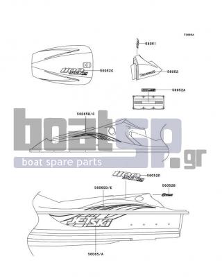 KAWASAKI - 1100 STX D.I. 2002 - Body Parts - Decals(JT1100-F2) - 56065-3723 - PATTERN,HULL,RH