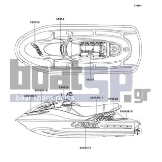 KAWASAKI - ULTRA 150 2002 - Body Parts - Decals(White)(JH1200-A4) - 56065-3744 - PATTERN,HULL,LH