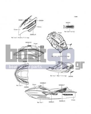 KAWASAKI - JET SKIΒ® ULTRAΒ® 310R 2014 - Body Parts - Decals(NEF) - 56069-4269 - PATTERN,HATCH COVER,LH