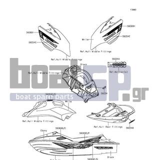 KAWASAKI - JET SKIΒ® ULTRAΒ® 310X 2014 - Body Parts - Decals(LEF) - 56069-4244 - PATTERN,HULL,RH